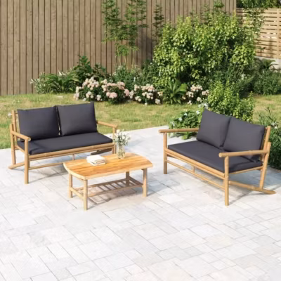 vidaXL Banc de jardin avec coussins gris foncé bambou 363464