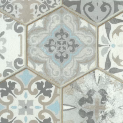Sol vinyle Textile effet carrelage hexagonal – Rouleau de 4m x 8m