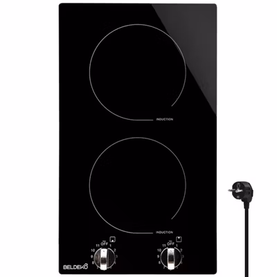 BELDEKO Plaque Induction 2 Feux Encastrable – 3600W – Commandes Manettes – Minuteur Sécurité Enfant – Marque Française