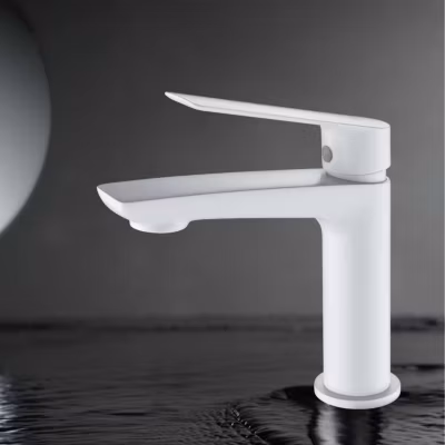 Mitigeur de Lavabo Anti-Calcaire Bec Bas Blanc Mat IMEX LUXOR  BDX023-1BL