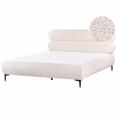Lit avec sommier Bouclé LESSAY 180 x 200 cm Blanc cassé