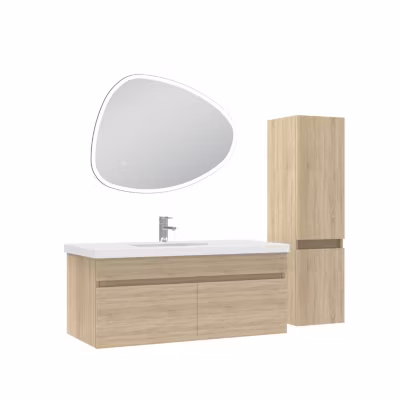 Meubles simple vasque 100cm vasque + colonne + miroir 3 couleurs LED Chêne Wotan
