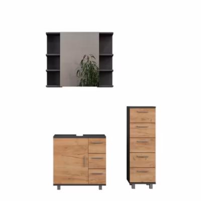 Vicco Meubles bain Anthracite/chêne doré 3 parties, avec coffret midi