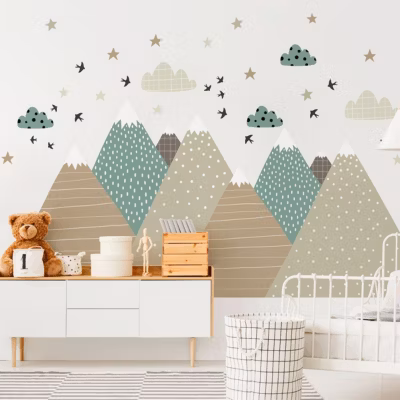 Stickers muraux enfants – Décoration chambre bébé – Autocollant Sticker mural géant enfant montagnes scandinaves GISKA – 40x60cm