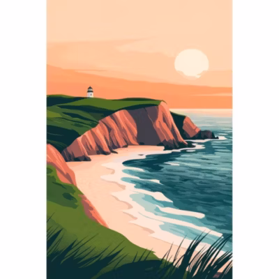 Affiche – Phare au coucher de soleil – Posters de nos Régions – Format A4 – Moyen 29,7cm x 21cm