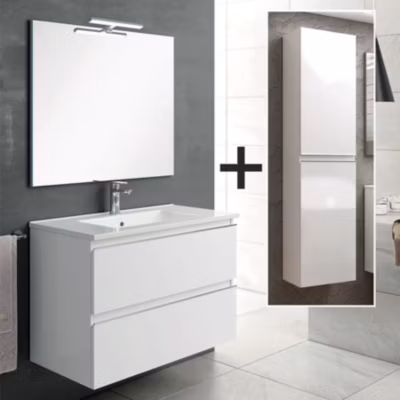 Ensemble meuble de salle de bain 60cm simple vasque + colonne de rangement – BALEA – blanc