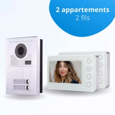 Portier interphone vidéo modern 2 fils – 2 appartements – 2 écrans blancs