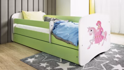 Lit enfant avec tiroir et barrière- Princesse à Cheval – 70 x 140 cm