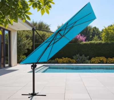 Parasol déporté 3x3m en aluminium – coloris  Bleu canard