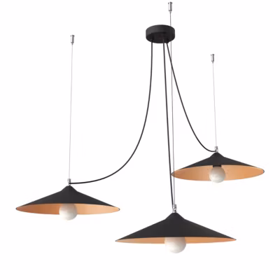 LUMICOM – COLOMBO Suspension, 3XE27, max 42W, métal, noir mat/feuille cuivre, D.40cm