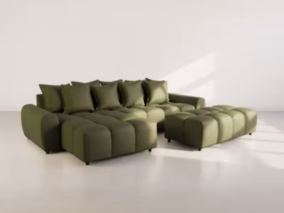 Adelaide – canapé d&rsquo;angle réversible 4 places avec pouf d&rsquo;appoint en tissu texturé – Lisa Design