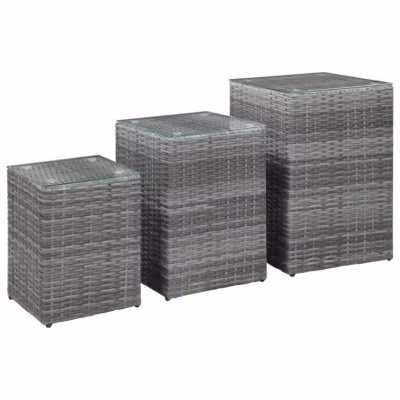 vidaXL Tables d&rsquo;appoint 3 pcs et dessus en verre Gris Résine tressée