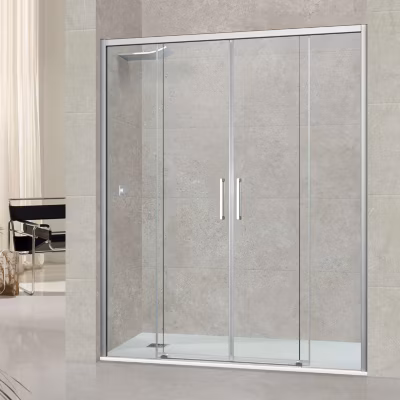 Paroi de douche portes coulissantes en verre ép 6mm L144/148xH195 cm – profilé chrome – SUPERBAN Vézannes 4P