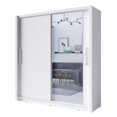 Armoire 2 portes coulissantes avec miroir – 155 cm – blanc – collection OZZULA