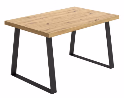 Table à manger rectangulaire en bois coloris chêne avec pieds en métal noir – Longueur 140 x Profondeur 90 x Hauteur 75 cm