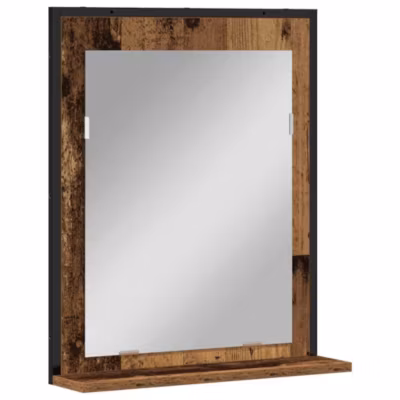 Miroir de salle de bain, Miroir Mural Bois ancien 50 x 12 x 60 cm Verre et Bois Ingénierie