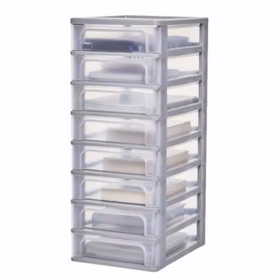 Iris Ohyama, Caisson de rangement plastique A4, 8 Petits Tiroris, Gris, OCH-2080