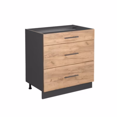 Vicco Meuble cuisine Chêne de force doré 80cm avec 3 tiroirs, sans PT
