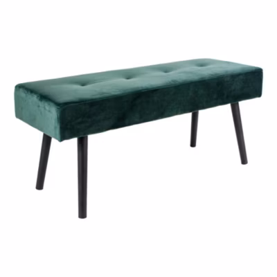 Banc Skiby en Velours Vert Foncé avec Pieds Noirs – 100x35x44 cm, Élégance et Confort
