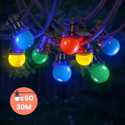 Guirlande Guinguette IP65 30M 60 Bulbes Multicolores