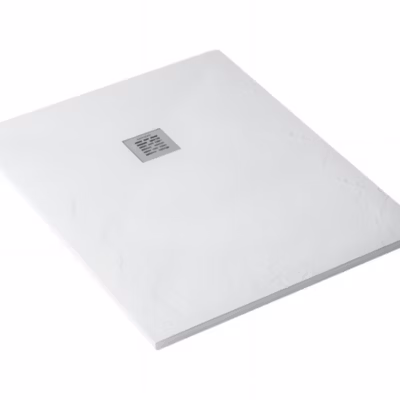 Receveur de douche à poser extra-plat épaisseur 28mm en pierre SANINDUSA STONIT Marina 160×100 antidérapant classé C3 blanc