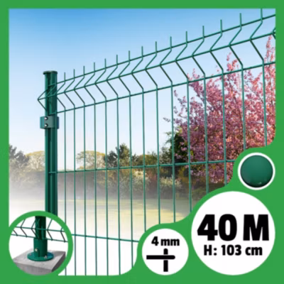 Kit grillage rigide poteaux ronds – longueur 40 mètres – 103 cm, Vert, A visser ( platines fournies )