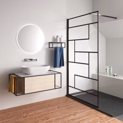 Paroi de douche à l&rsquo;italienne avec 2 étagères en verre – 80 x 190cm – 8mm verre anticalcaire + barre de fixation + Receveur