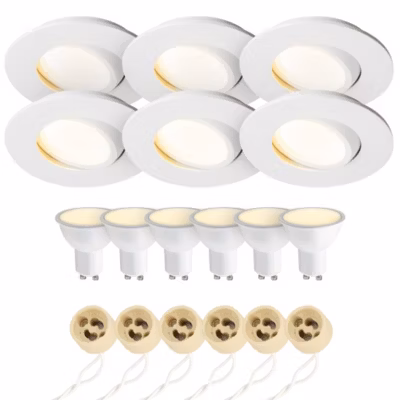Spot encastrable au plafond IP44 blanc, ampoule 3000K 5,5W GU10, orientable, encastrable, POLI EDO, 6 pcs.