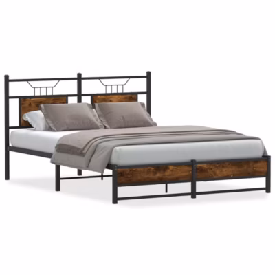 Lit double, Lit adulte, Cadre de lit sans matelas chêne fumé 140×200 cm bois ingénierie