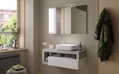 Ensemble salle de bain HAMBURG blanc brillant, béton 110 x 47 x 49 cm