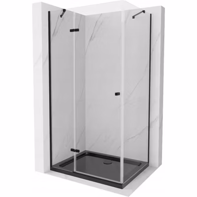 Mexen Roma cabine de douche pivotante 120 x 80 cm, transparent, noir + receveur de douche Flat, noir – 854-120-080-70-00-4070B