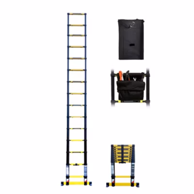 Echelle télescopique Woerther 4m40 avec barre stabilisatrice plus housse et sac porte outils