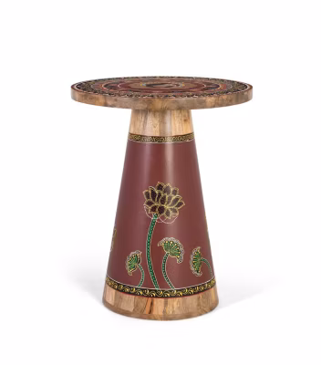 Table d&rsquo;appoint en bois de manguier avec détails peints à la main