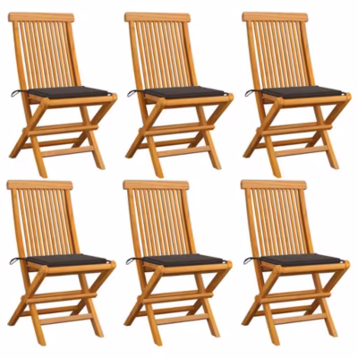 Chaises de jardin et coussins taupe lot de 6 Bois teck massif vidaXL