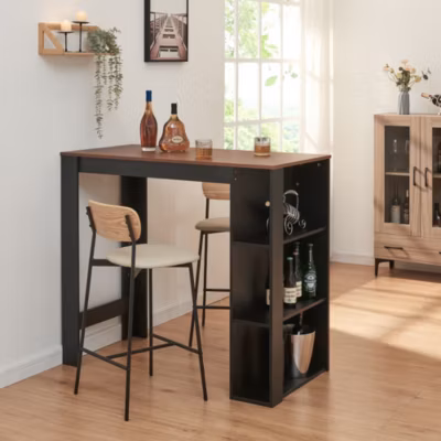 Table de Bar Danderyd 3 Étagères 120x60x106 cm Effet Noyer Noir en.casa