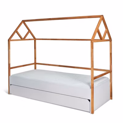 Lit cabane 90×200 sommier et tiroir inclus Bellamy Lotta Blanc