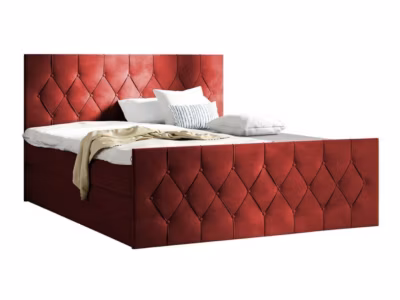 Lit continental Baltimore 161, Double, Rouge, Tissu, Disponible