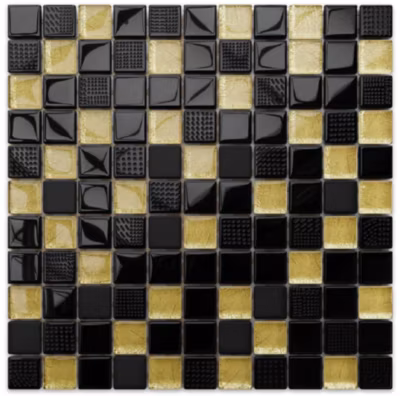 Mosaïque en verre sur filet pour salle de bain ou cuisine 30 cm x 30 cm – Crushed Volcano gold