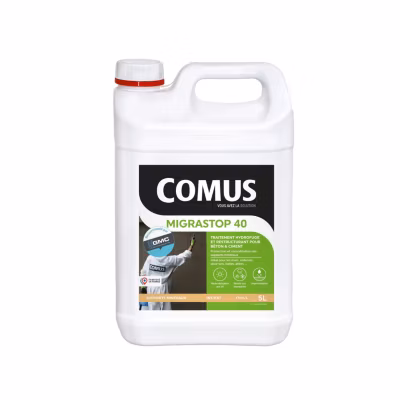 Hydrofuge Minéral MIGRASTOP 40 – 5L – Traitement Hydrofuge reminéralisant et restructurant supports en béton et ciment – COMUS