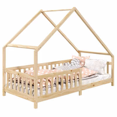 Lit cabane  asymétrique CORA 90 x 200 cm en pin massif naturel