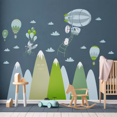 Stickers montagnes scandinaves animaux farceurs 50 x 75 cm