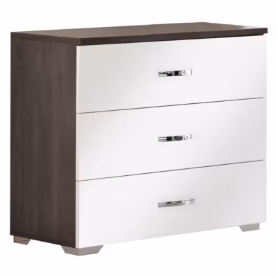 LUCIA – Commode 3 Tiroirs Laqué Blanc et Chêne Anthracite