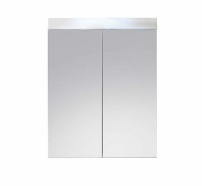 Armoire de toilette murale – 2 portes miroir –  mélaminé blanc – L – H – P : 60 – 77 – 17 cm