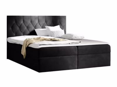 Lit continental Baltimore 159, Double, Noir, Tissu, Disponible