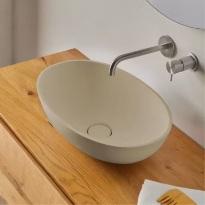 Vasque à poser Solid Surface Design – Beige. L47.3 x l32.4 x H14.5 cm – RÉSIGRÈS ALTÉA