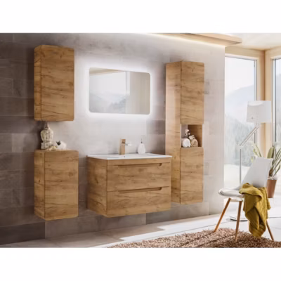 Meuble sous vasque ERBANO  2 tiroirs  80 cm  Coloris chene clair  Design suspendu contemporain