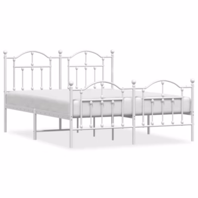 Lit double, Lit adulte, Cadre de lit métal sans matelas et pied de lit blanc 140×190 cm