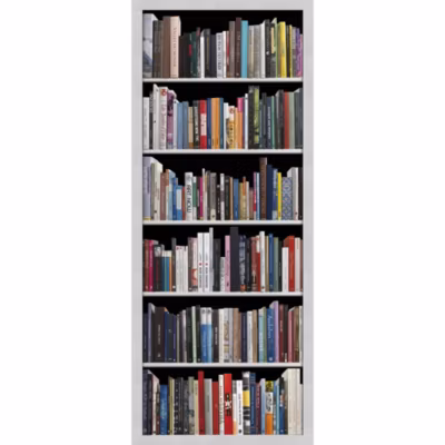 Sticker porte, trompe l&rsquo;oeil bibliothèque moderne blanche, mélange de littérature, 204 cm X 73 cm