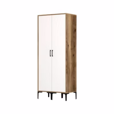 Garde-robe 2 portes Acate, Meubles de chambre, Penderie de plain-pied, Placard à vêtements, 80x201h48 cm, Blanc et Noyer