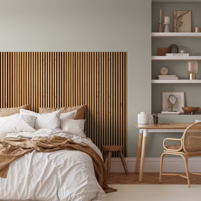 Rouleau revêtement adhésif vinyle au mètre – Sticker mural tête de lit – LATTES DE BOIS CONTEMPORAINES – 120x200cm
